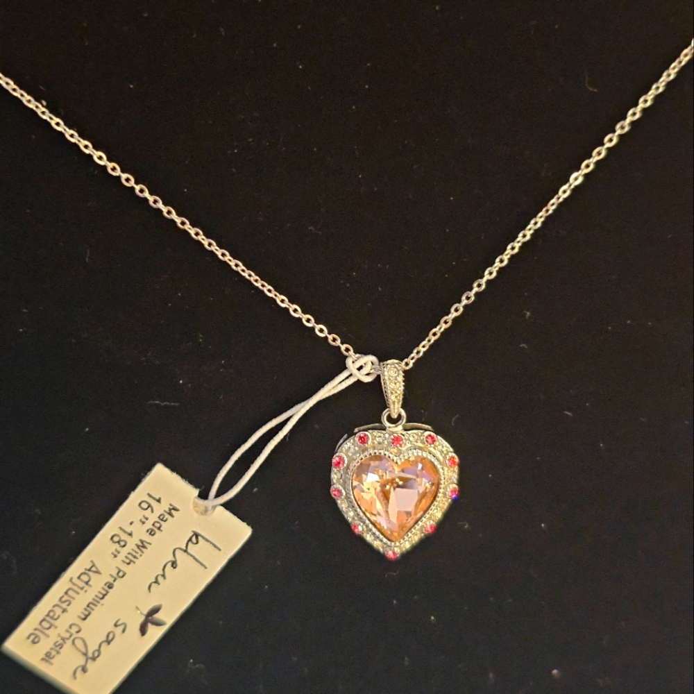 NWT BLue Sage  Heart Pendant Necklace with Pink and Gold Accents.  16"-18" Inche